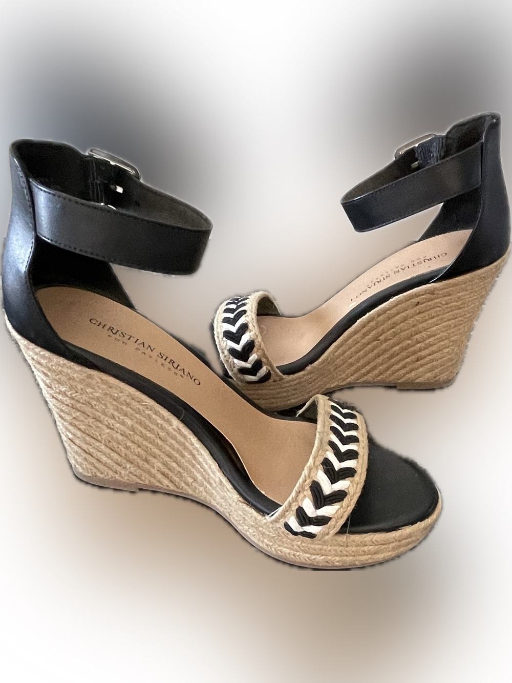 Christian Siriano Black & Beige Wedge Sandals US 7